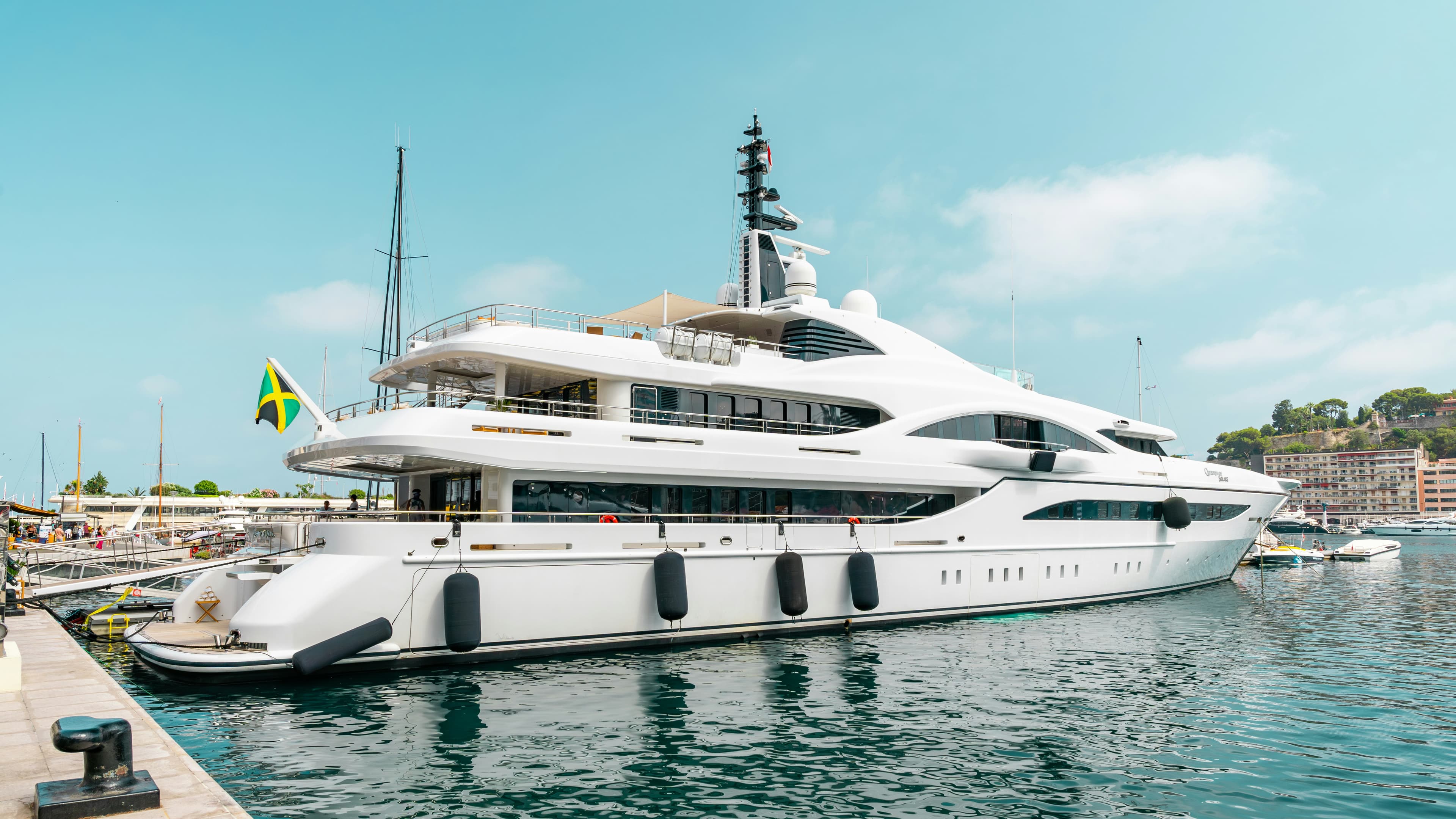 Superyacht berthed in a Mediterranean marina