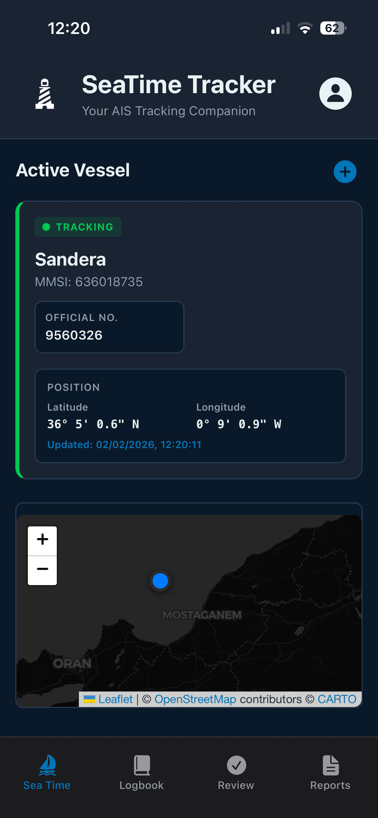 SeaTime Tracker - Active vessel tracking with AIS