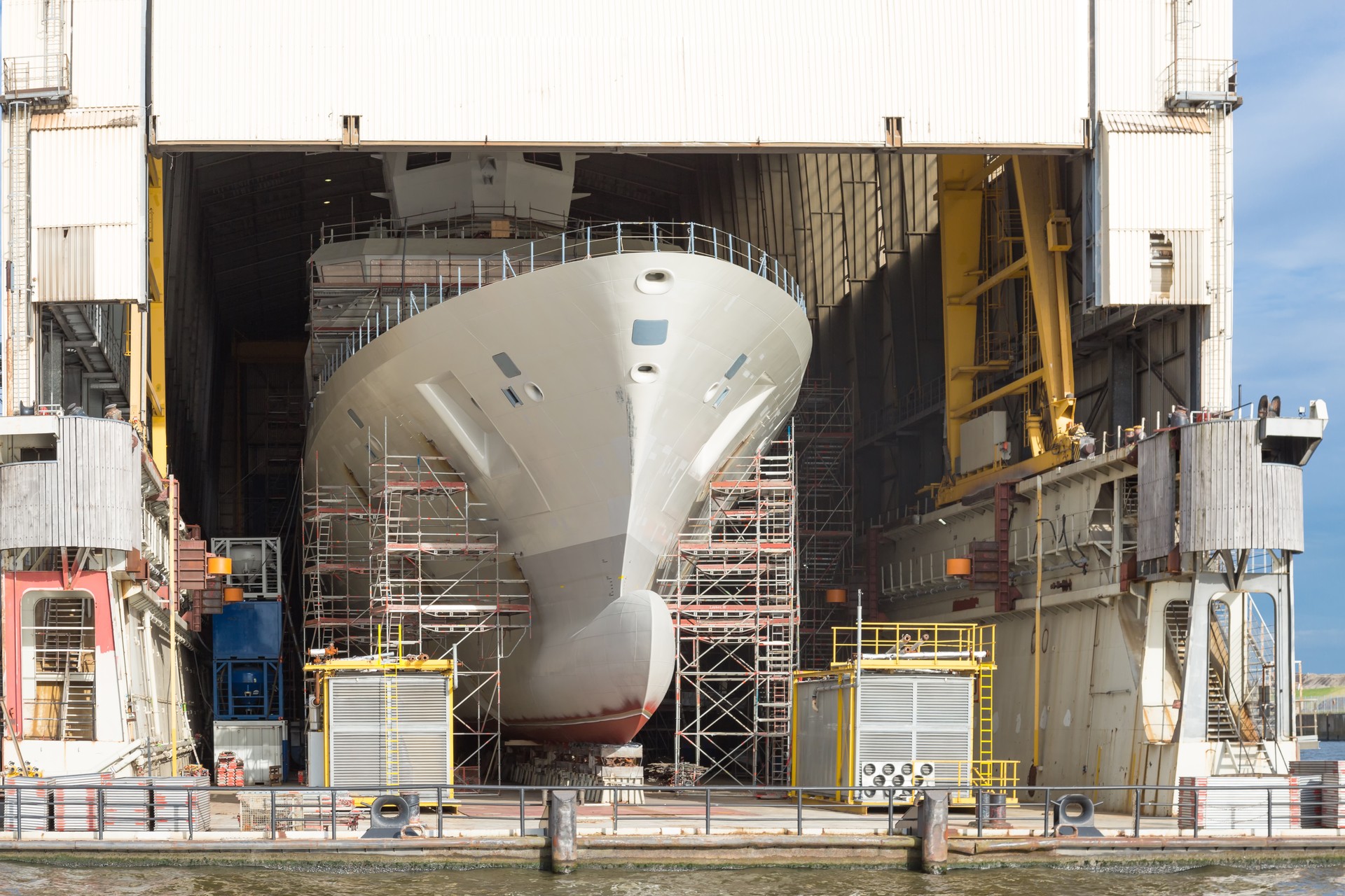 Restored ship at a shipyard