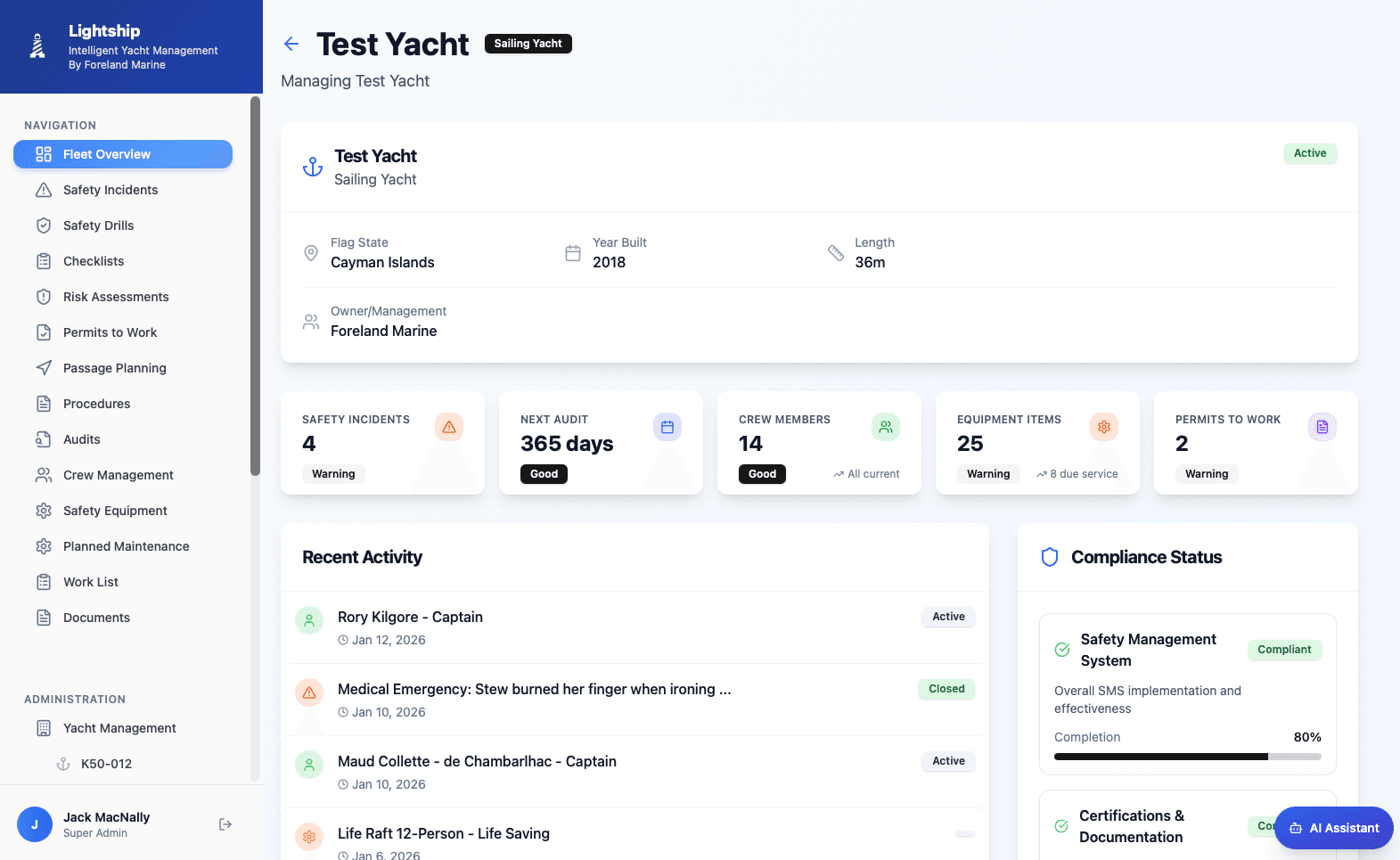 Lightship ISM dashboard on tablet